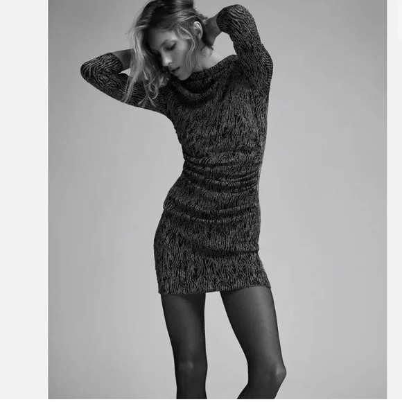 ZARA LONG SLEEVE KNIT DRESS WITH METALLIC THREAD - Picture 2 of 14